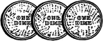 Illustration showing the back side of three dimes.