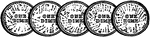 Illustration showing the back side of five dimes.
