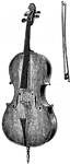A stringed instrument of music; a bass viol of four strings, or a bass violin with long, large strings, giving sounds an octave lower than the viola, or tenor or alto violin.
