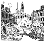 View of the Boston Massacre from an old print engraved, printed, and sold by Paul Revere, Boston.