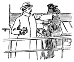Man and children on deck with binoculars.