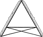 Illustration showing that if equal segments measured from the end of the base prolonged are laid off on the base of an isosceles triangle, the lines joining the vertex of the triangle to the ends of the segments will be equal.