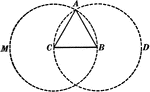 Illustration used to show how to construct an equilateral triangle, with a given line as a side.