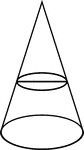 Illustration showing the definition of a circle as a conic section. The section of a right circular cone made by a plane that is perpendicular to the axis (or parallel to the base).