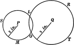 Illustration showing a circle with a radius of 2 in. intersecting a circle with a radius of 3 in..