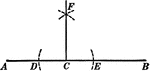 Illustration of the construction used to create a perpendicular to a straight line at a given point.