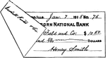 An illustration of a check for $10.50 that has been indorsed/signed.
