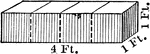 An illustration of a rectangular prism with dimensions of 4 ft. by 1 ft. by 1 ft..