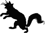 The silhouette illustration of the sick cat after swallowing the coffee mill in the story, "How Cats Came to Purr."