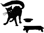 The silhouette illustration of the shocked cat after swallowing the coffee mill in the story, "How Cats Came to Purr."