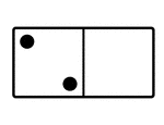 An illustration of a domino with 2 spots & no spots. Spots are also known as pips. A set of dominoes, also known as deck or pack, is used to play a game.