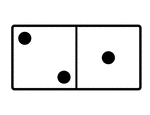 An illustration of a domino with 2 spots & 1 spot. Spots are also known as pips. A set of dominoes, also known as deck or pack, is used to play a game.