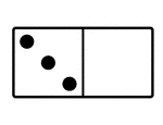 An illustration of a domino with 3 spots & no spots. Spots are also known as pips. A set of dominoes, also known as deck or pack, is used to play a game.
