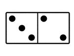 An illustration of a domino with 3 spots & 2 spots. Spots are also known as pips. A set of dominoes, also known as deck or pack, is used to play a game.