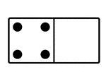 An illustration of a domino with 4 spots & no spots. Spots are also known as pips. A set of dominoes, also known as deck or pack, is used to play a game.