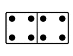 An illustration of a domino with 4 spots & 4 spots. Spots are also known as pips. A set of dominoes, also known as deck or pack, is used to play a game.