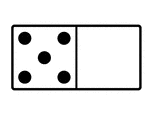 An illustration of a domino with 5 spots & no spots. Spots are also known as pips. A set of dominoes, also known as deck or pack, is used to play a game.