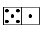 An illustration of a domino with 5 spots & 1 spot. Spots are also known as pips. A set of dominoes, also known as deck or pack, is used to play a game.