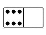 An illustration of a domino with 6 spots & no spots. Spots are also known as pips. A set of dominoes, also known as deck or pack, is used to play a game.