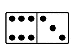 An illustration of a domino with 6 spots & 3 spots. Spots are also known as pips. A set of dominoes, also known as deck or pack, is used to play a game.