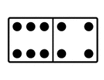 An illustration of a domino with 6 spots & 4 spots. Spots are also known as pips. A set of dominoes, also known as deck or pack, is used to play a game.