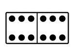 An illustration of a domino with 6 spots & 6 spots. Spots are also known as pips. A set of dominoes, also known as deck or pack, is used to play a game.