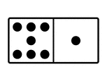An illustration of a domino with 7 spots & 1 spot. Spots are also known as pips. A set of dominoes, also known as deck or pack, is used to play a game.