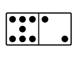 An illustration of a domino with 7 spots & 2 spots. Spots are also known as pips. A set of dominoes, also known as deck or pack, is used to play a game.