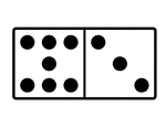 An illustration of a domino with 7 spots & 3 spots. Spots are also known as pips. A set of dominoes, also known as deck or pack, is used to play a game.