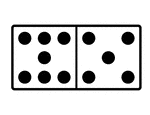 An illustration of a domino with 7 spots & 5 spots. Spots are also known as pips. A set of dominoes, also known as deck or pack, is used to play a game.