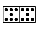 An illustration of a domino with 7 spots & 7 spots. Spots are also known as pips. A set of dominoes, also known as deck or pack, is used to play a game.