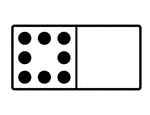 An illustration of a domino with 8 spots & no spots. Spots are also known as pips. A set of dominoes, also known as deck or pack, is used to play a game.