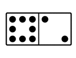An illustration of a domino with 8 spots & 2 spots. Spots are also known as pips. A set of dominoes, also known as deck or pack, is used to play a game.