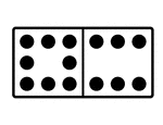 An illustration of a domino with 8 spots & 6 spots. Spots are also known as pips. A set of dominoes, also known as deck or pack, is used to play a game.