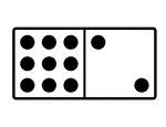 An illustration of a domino with 9 spots & 2 spots. Spots are also known as pips. A set of dominoes, also known as deck or pack, is used to play a game.