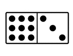 An illustration of a domino with 9 spots & 3 spots. Spots are also known as pips. A set of dominoes, also known as deck or pack, is used to play a game.
