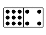 An illustration of a domino with 9 spots & 4 spots. Spots are also known as pips. A set of dominoes, also known as deck or pack, is used to play a game.