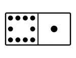 An illustration of a domino with 10 spots & 1 spot. Spots are also known as pips. A set of dominoes, also known as deck or pack, is used to play a game.