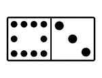 An illustration of a domino with 10 spots & 3 spots. Spots are also known as pips. A set of dominoes, also known as deck or pack, is used to play a game.