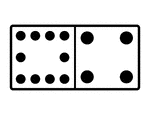 An illustration of a domino with 10 spots & 4 spots. Spots are also known as pips. A set of dominoes, also known as deck or pack, is used to play a game.