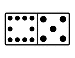 An illustration of a domino with 10 spots & 5 spots. Spots are also known as pips. A set of dominoes, also known as deck or pack, is used to play a game.