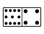 An illustration of a domino with 11 spots & 4 spots. Spots are also known as pips. A set of dominoes, also known as deck or pack, is used to play a game.