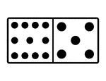 An illustration of a domino with 11 spots & 5 spots. Spots are also known as pips. A set of dominoes, also known as deck or pack, is used to play a game.
