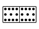 An illustration of a domino with 11 spots & 11 spots. Spots are also known as pips. A set of dominoes, also known as deck or pack, is used to play a game.