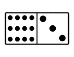 An illustration of a domino with 12 spots & 3 spots. Spots are also known as pips. A set of dominoes, also known as deck or pack, is used to play a game.
