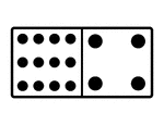 An illustration of a domino with 12 spots & 4 spots. Spots are also known as pips. A set of dominoes, also known as deck or pack, is used to play a game.