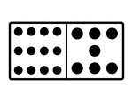 An illustration of a domino with 12 spots & 7 spots. Spots are also known as pips. A set of dominoes, also known as deck or pack, is used to play a game.