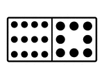 An illustration of a domino with 12 spots & 8 spots. Spots are also known as pips. A set of dominoes, also known as deck or pack, is used to play a game.