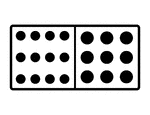 An illustration of a domino with 12 spots & 9 spots. Spots are also known as pips. A set of dominoes, also known as deck or pack, is used to play a game.