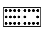 An illustration of a domino with 12 spots & 10 spots. Spots are also known as pips. A set of dominoes, also known as deck or pack, is used to play a game.